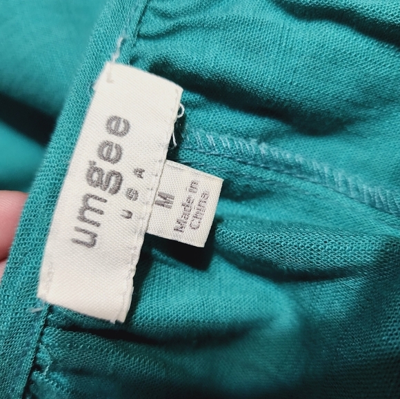 Umgee Linen Blend Boho Ruffle Floral Sleeve Swing Mini Dress M - Picture 4 of 5